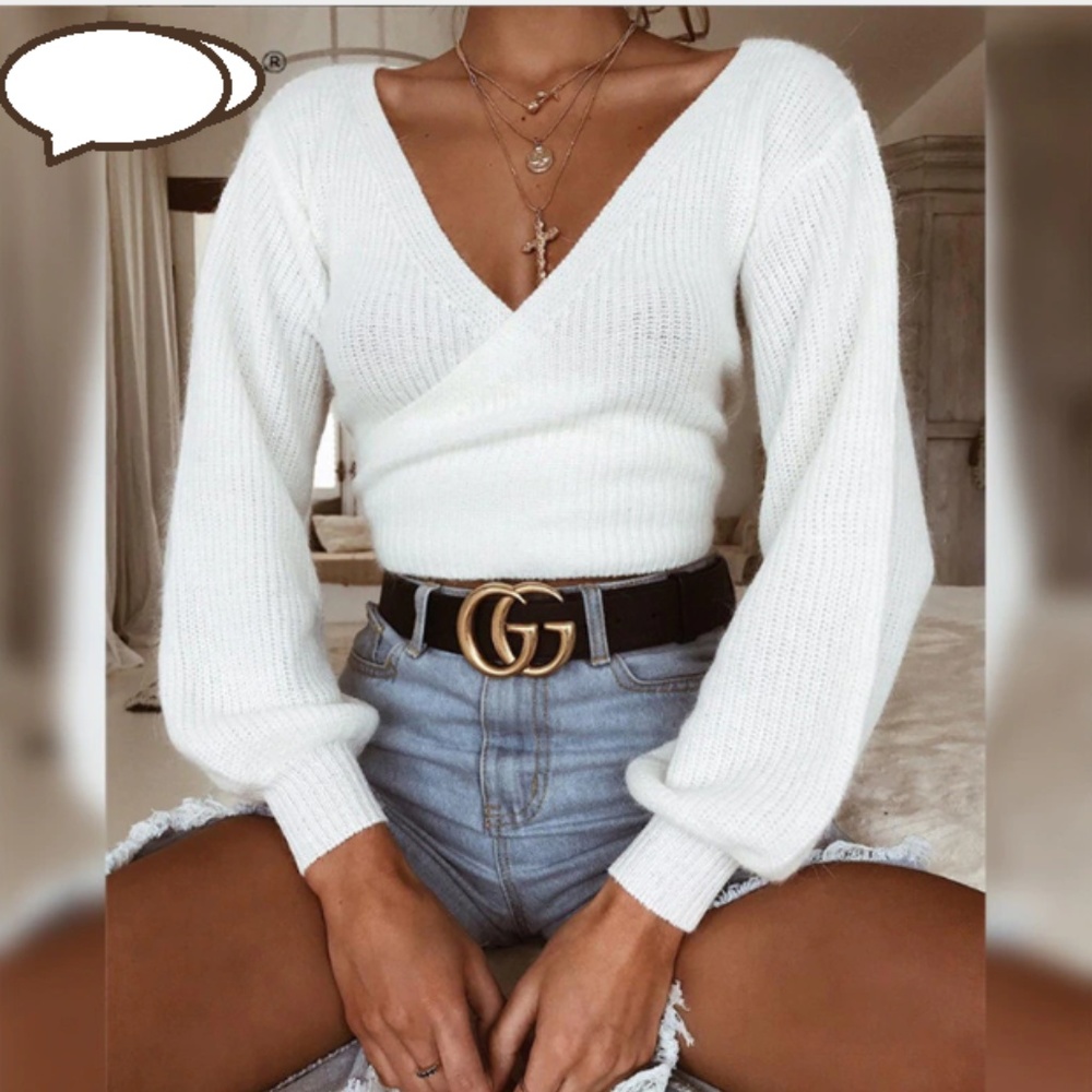 Shoulder Off V-Neck Sweaters